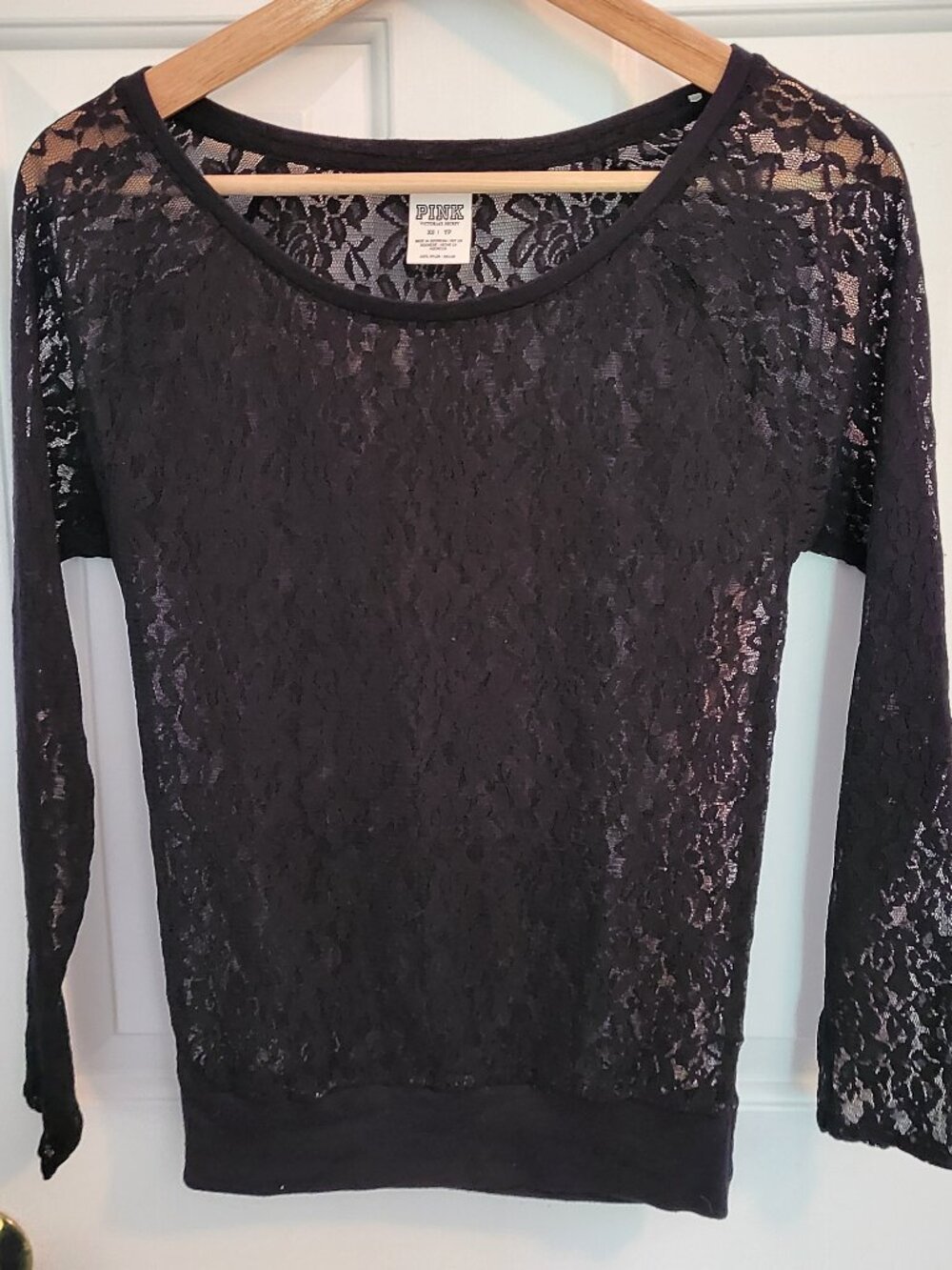 VS PINK Black Sheer Floral Lace Long-Sleeve Top - Size XS